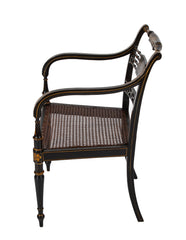 Pair of Regency Ebonized Caned Seat Armchairs