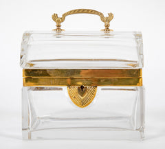 Vintage Clear Glass Box with Bronze Mounts and Handle