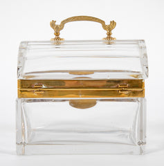 Vintage Clear Glass Box with Bronze Mounts and Handle