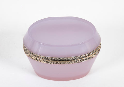 French Pale Lilac Opaline Glass Box with Silvered Bronze Mounts