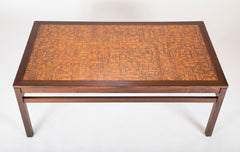 Danish Rosewood Coffee Table with Etched Copper Top