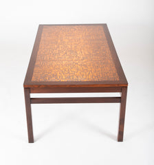 Danish Rosewood Coffee Table with Etched Copper Top