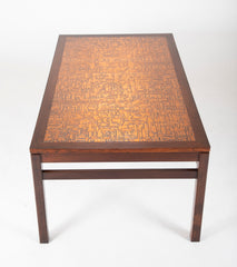 Danish Rosewood Coffee Table with Etched Copper Top