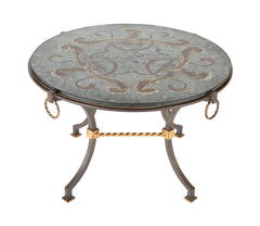 Round Wrought Iron and Églomisé Coffee Table Attributed to Maison Jansen