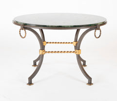 Round Wrought Iron and Églomisé Coffee Table Attributed to Maison Jansen