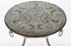 Round Wrought Iron and Églomisé Coffee Table Attributed to Maison Jansen