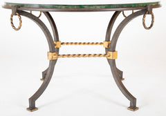 Round Wrought Iron and Églomisé Coffee Table Attributed to Maison Jansen