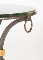Round Wrought Iron and Églomisé Coffee Table Attributed to Maison Jansen