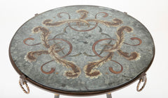 Round Wrought Iron and Églomisé Coffee Table Attributed to Maison Jansen