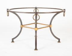 Round Wrought Iron and Églomisé Coffee Table Attributed to Maison Jansen