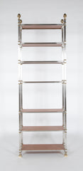 Seven Tier Gilt Metal and Metal Etagere with Leather Shelves