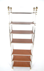 Seven Tier Gilt Metal and Metal Etagere with Leather Shelves