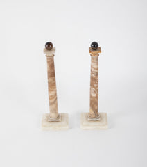 Pair of Grand Tour Marble Columns with Agate Finials