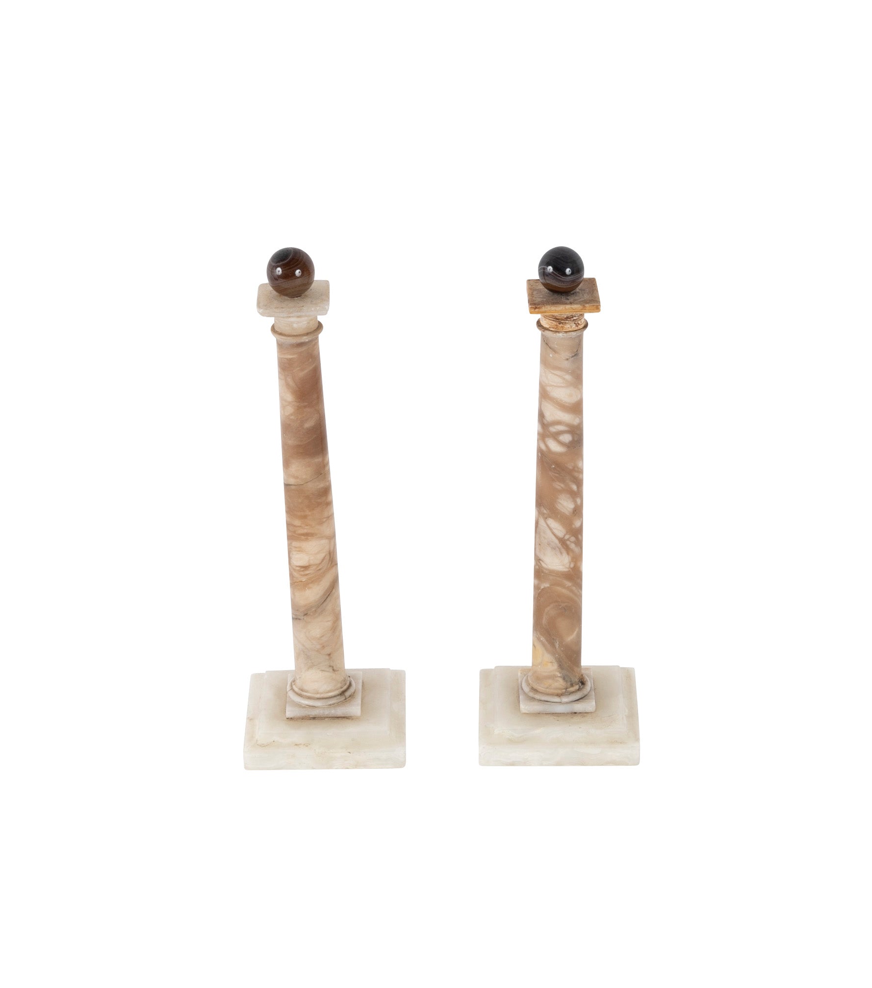 Pair of Grand Tour Marble Columns with Agate Finials