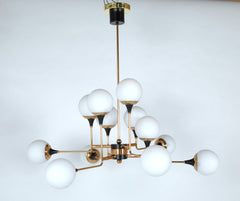 Stilnovo Attributed Brass & Glass Chandelier