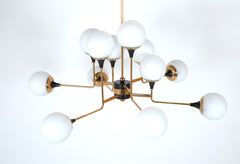 Stilnovo Attributed Brass & Glass Chandelier