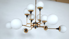 Stilnovo Attributed Brass & Glass Chandelier