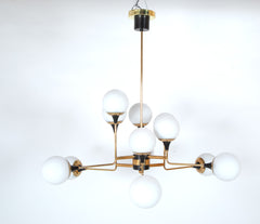 Stilnovo Attributed Brass & Glass Chandelier