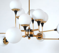 Stilnovo Attributed Brass & Glass Chandelier