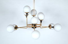 Stilnovo Attributed Brass & Glass Chandelier