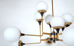 Stilnovo Attributed Brass & Glass Chandelier