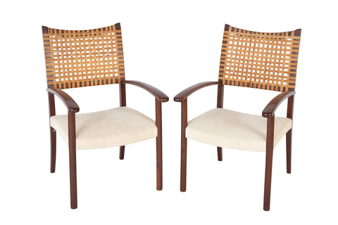 Pair of Open Arm Chairs with Caned Backs by Adolfo Foltas