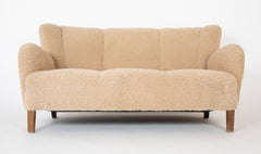 Danish Three Seat Sofa with Stained Beech Frame & Lambswool Upholstery