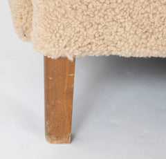 Danish Three Seat Sofa with Stained Beech Frame & Lambswool Upholstery