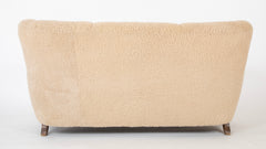 Danish Three Seat Sofa with Stained Beech Frame & Lambswool Upholstery