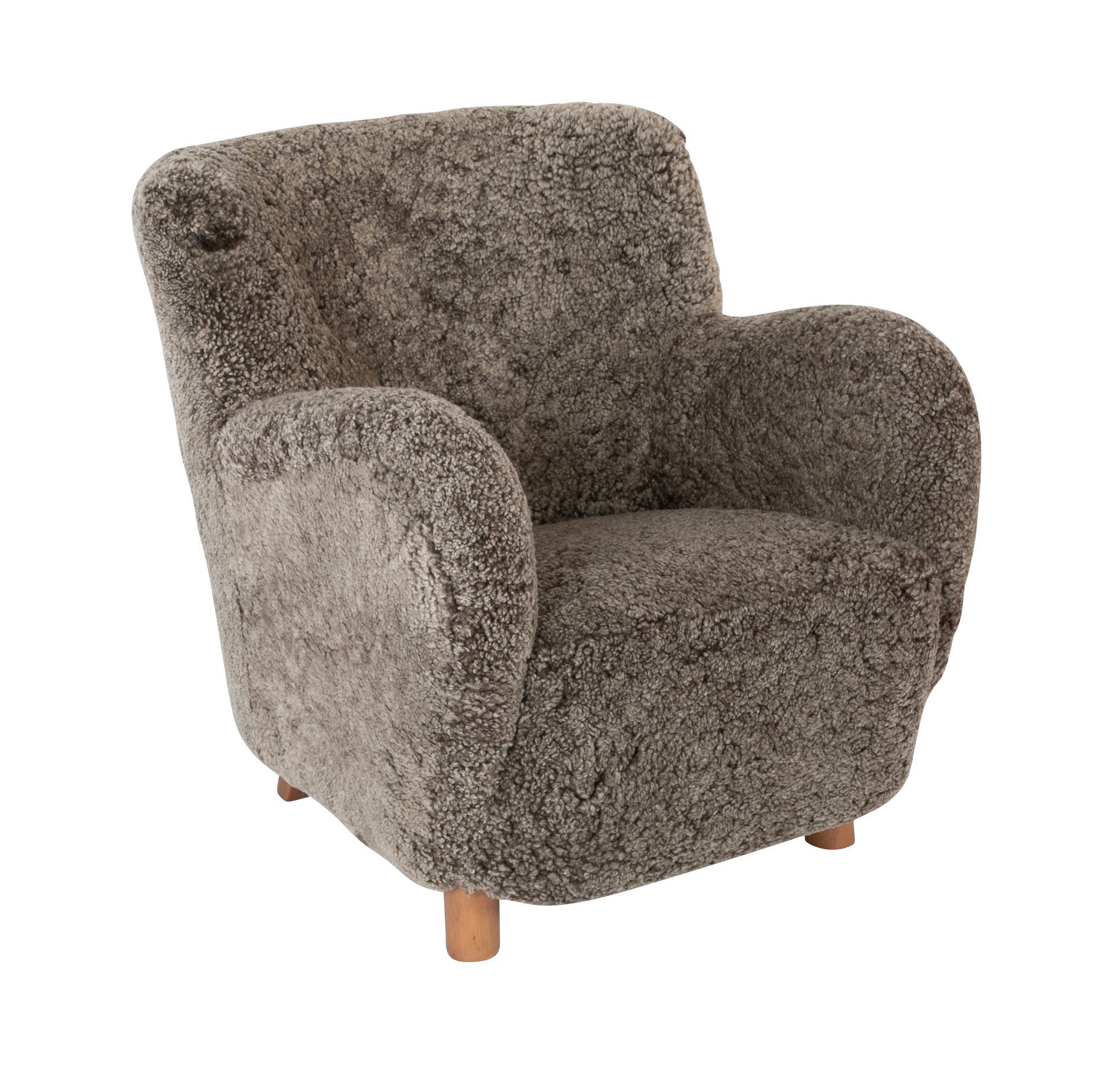 Danish Armchair Upholstered in Gray Lambswool with Beech Legs