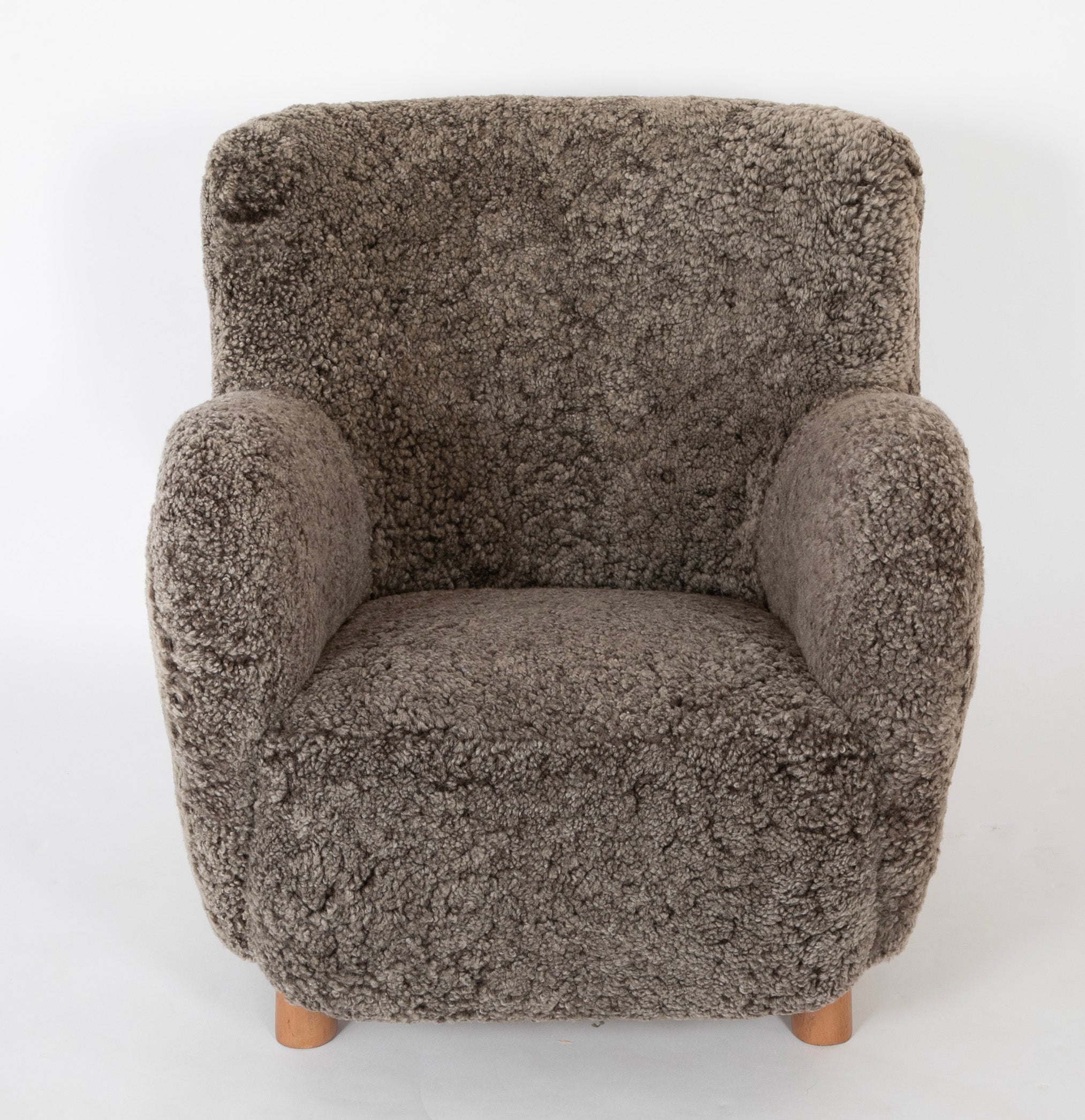 Danish Armchair Upholstered in Gray Lambswool with Beech Legs