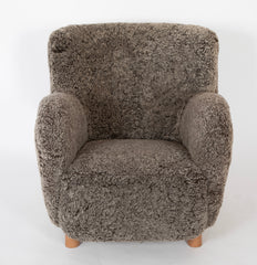 Danish Armchair Upholstered in Gray Lambswool with Beech Legs