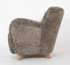 Danish Armchair Upholstered in Gray Lambswool with Beech Legs