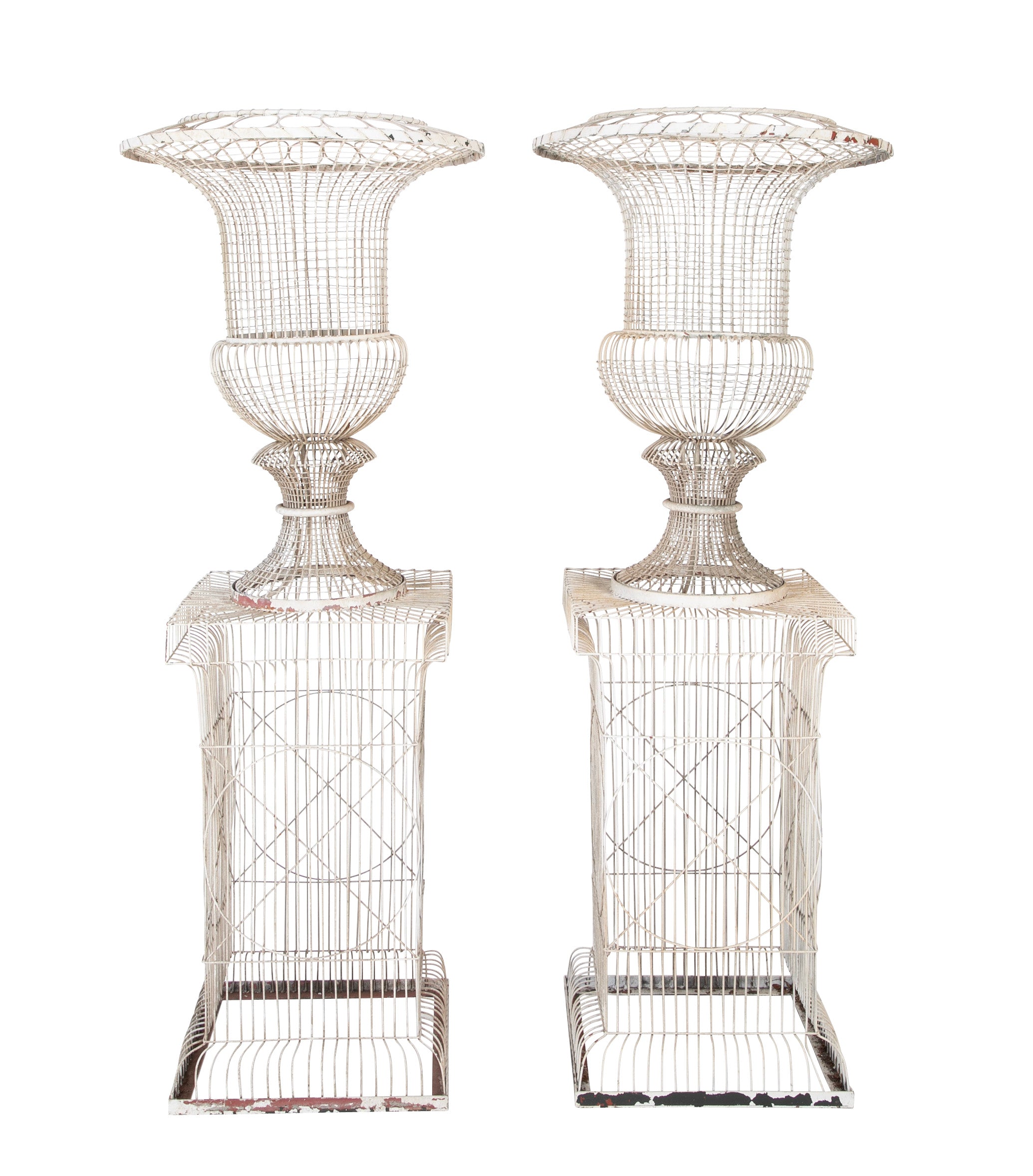 Fabulous Pair of French Urn Form Wire Planters