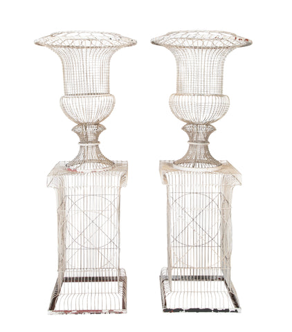 Fabulous Pair of French Urn Form Wire Planters