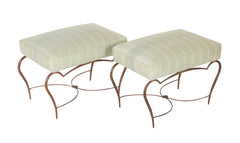 Pair of Patinated Iron Stools by Rene Drouet