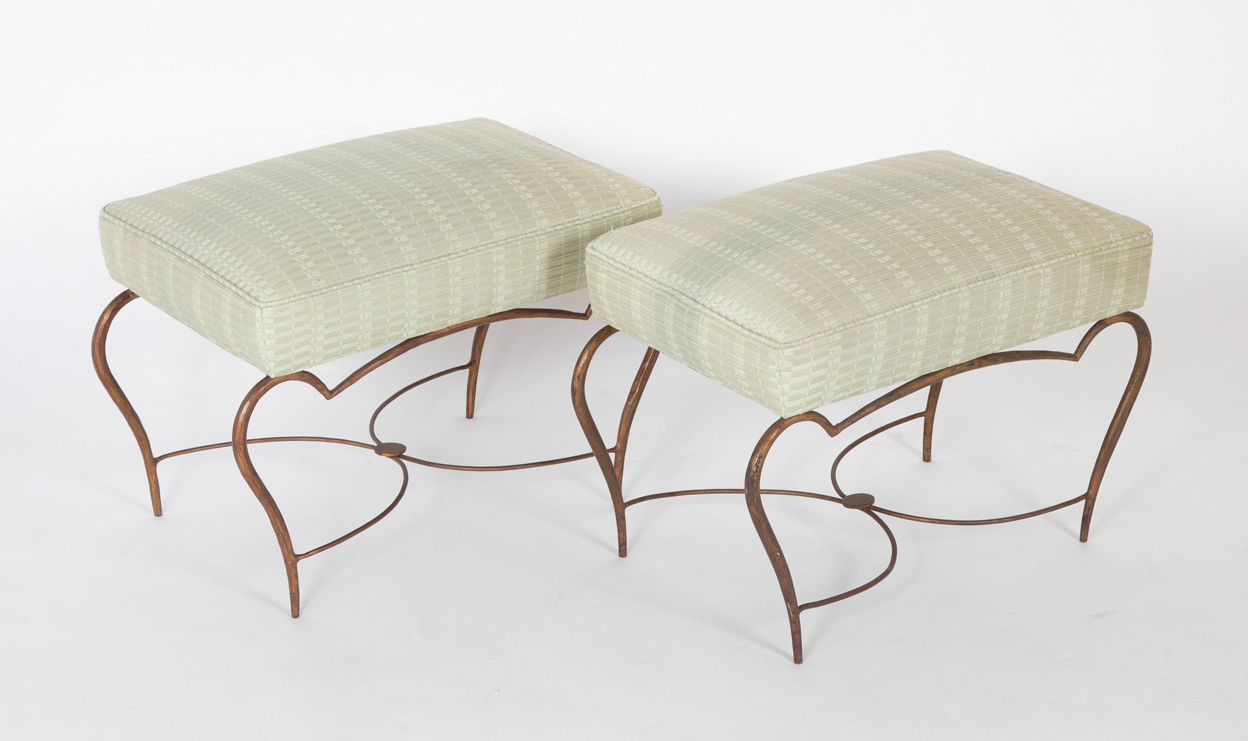 Pair of Patinated Iron Stools by Rene Drouet