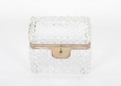 A Cut Crystal Box with Silvered Bronze Mounts and Key