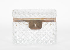 A Cut Crystal Box with Silvered Bronze Mounts and Key