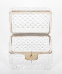 A Cut Crystal Box with Silvered Bronze Mounts and Key