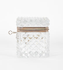 A Cut Crystal Box with Silvered Bronze Mounts and Key