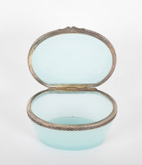 A Seafoam Blue French Opaline Box of Oval shape