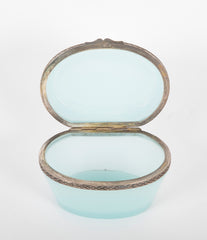 A Seafoam Blue French Opaline Box of Oval shape