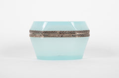 A Seafoam Blue French Opaline Box of Oval shape