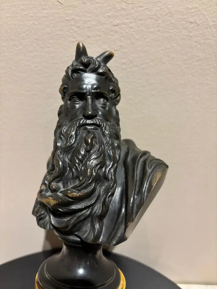 Signed Bronze Bust of Moses on a Sienna Marble Base, After Michelangelo