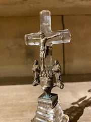18th Century Italian Baroque Silver and Rock Crystal Crucifix