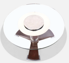Jules Lelue Glass, Chrome and Rosewood Low Table
