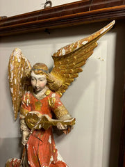 Italian Baroque Painted and Gilt Wood Winged Angel Playing a Violin