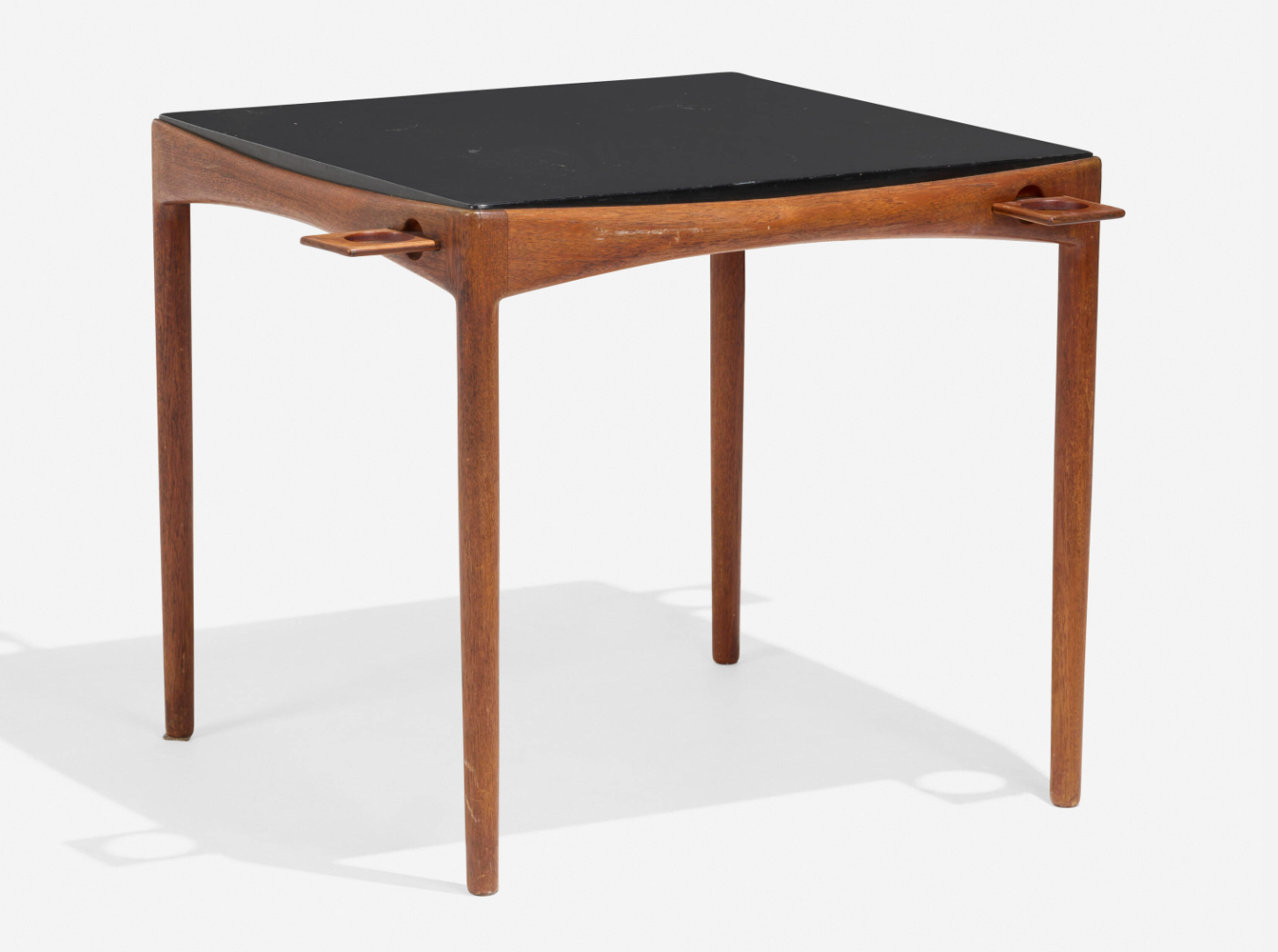 Danish Leather and Teak Game Table Designed by Aksel Bender Madsen and Ejner Larsen