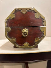 19th Century Chinese Rosewood Octagonal Box with Brass Mounts